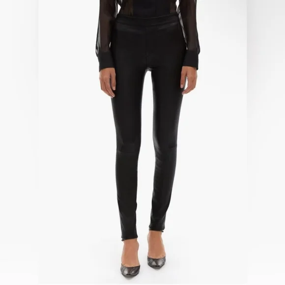 Helmut Lang Stretch Leather Legging Pants Black Size 0 - Picture 3 of 7